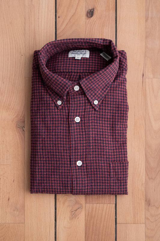 Button Down Flannel Shirt - Navy & Red Check