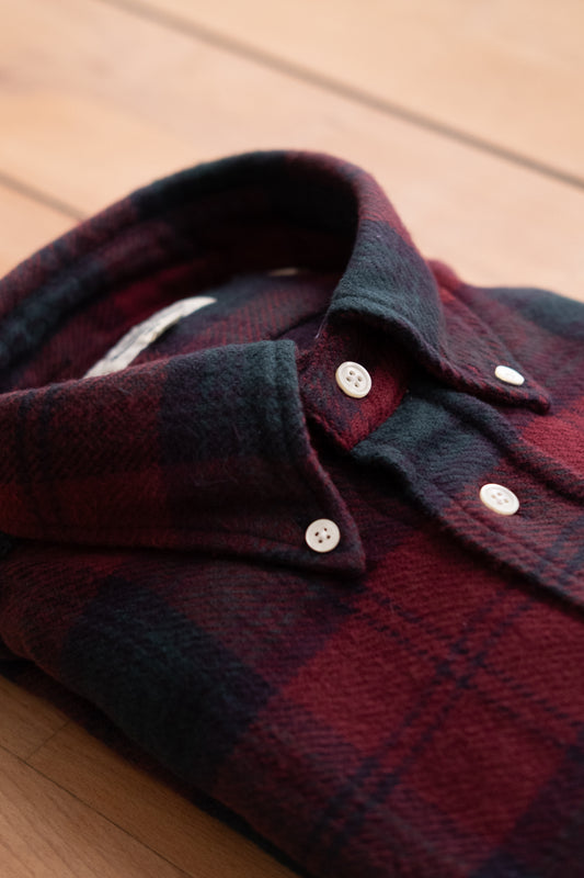 Button Down Flannel Shirt - Wine Plaid