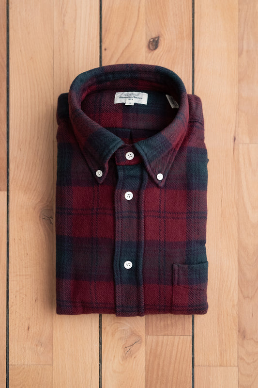 Button Down Flannel Shirt - Wine Plaid