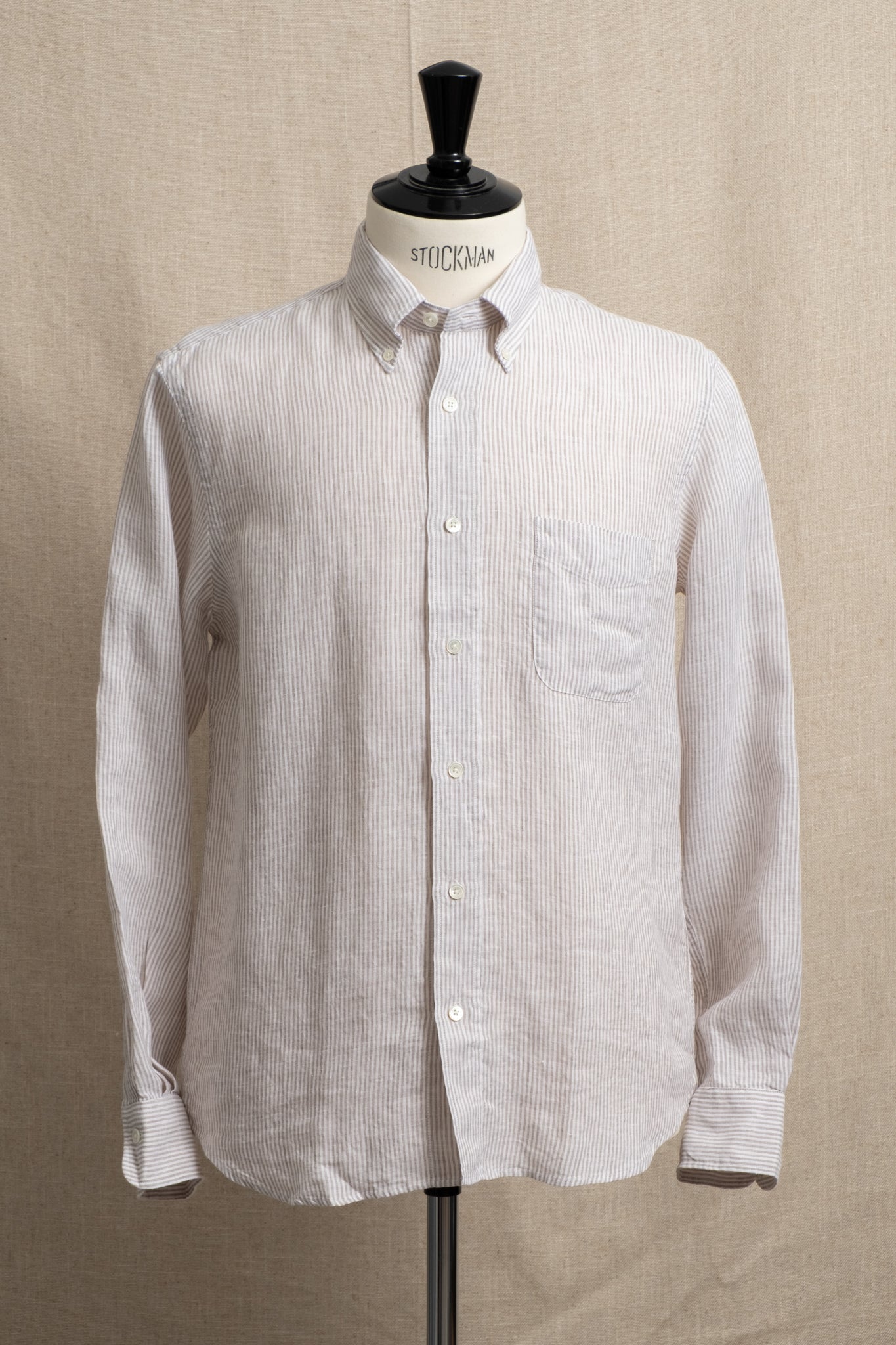 Button Down Linen - Flax x White