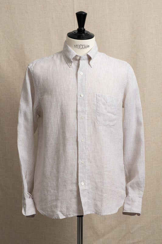 Button Down Linen - Flax x White