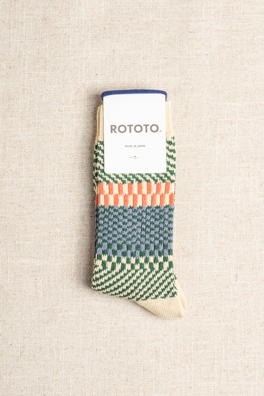 Check & Step Socks - Green