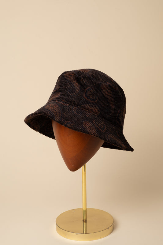 Corduroy Bucket Hat - Black Paisley