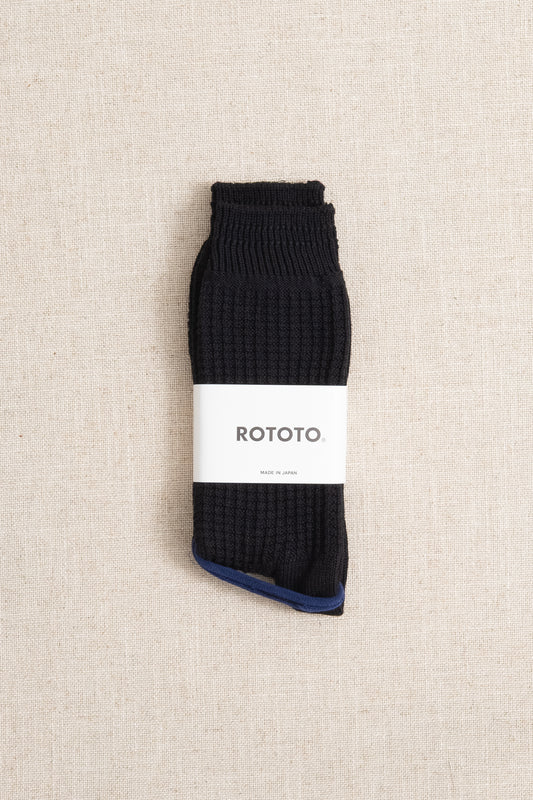 Cotton Waffle Crew Sock - Black