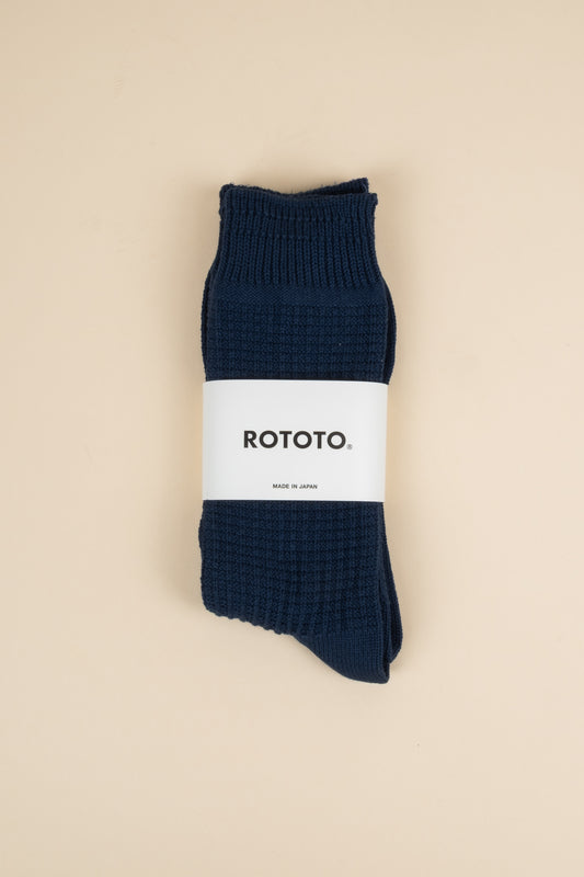 Cotton Waffle Crew Sock - Dull Blue