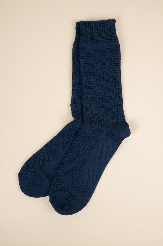 Cotton Waffle Crew Sock - Dull Blue