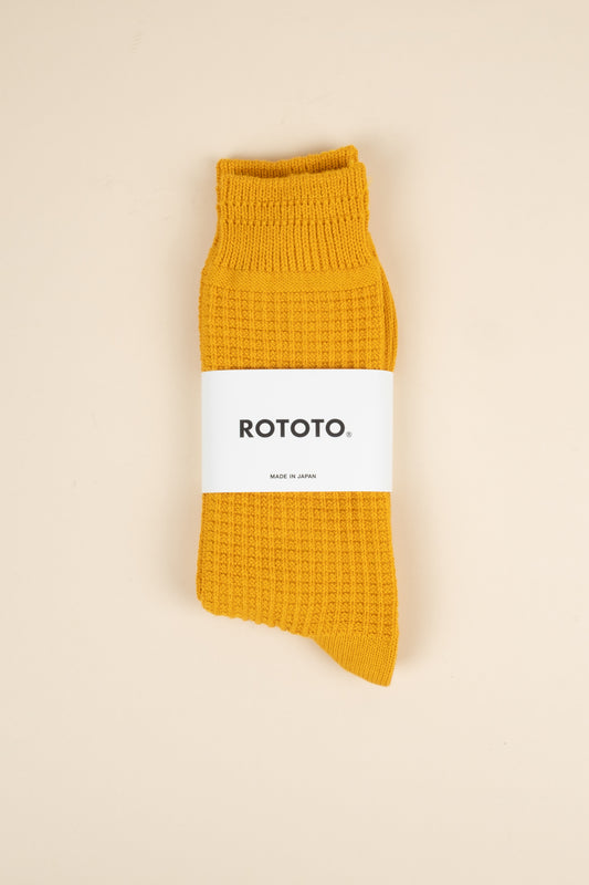 Cotton Waffle Crew Sock - Mustard