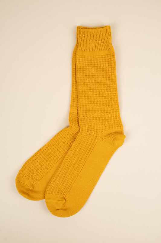Cotton Waffle Crew Sock - Mustard