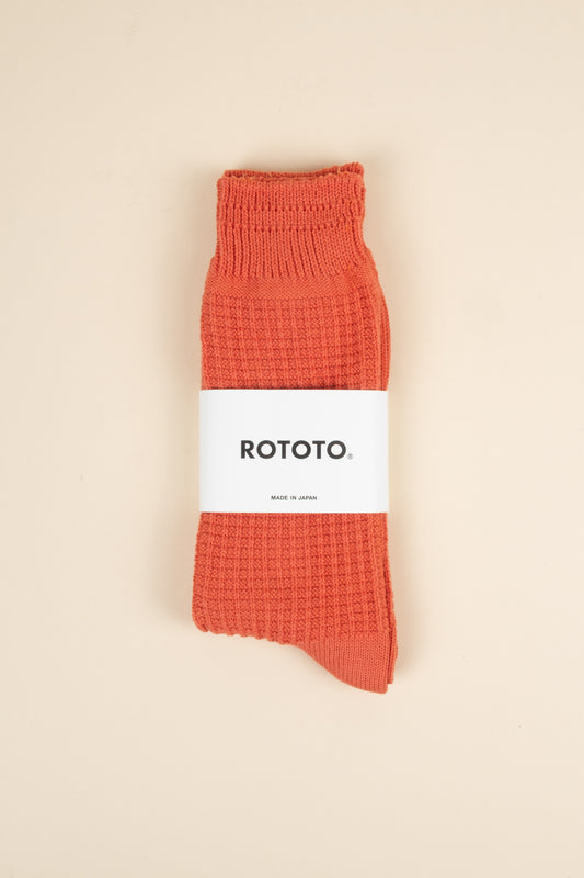 Cotton Waffle Crew Sock - Light Orange