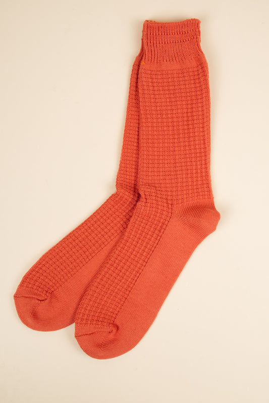 Cotton Waffle Crew Sock - Light Orange
