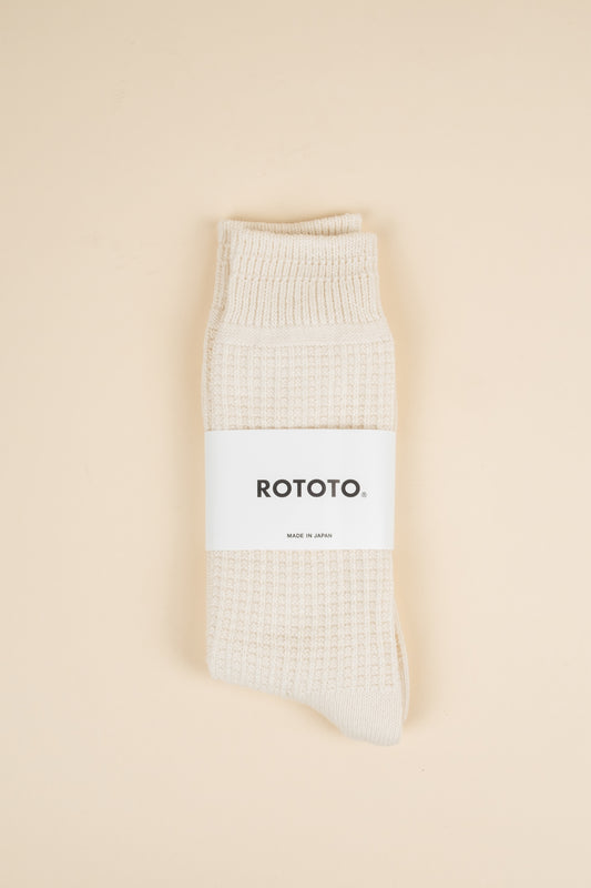 Cotton Waffle Crew Sock - Raw White