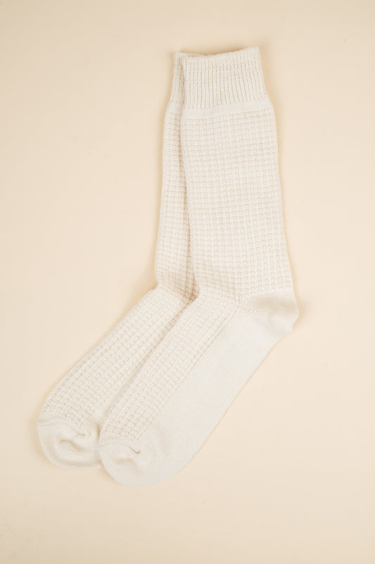 Cotton Waffle Crew Sock - Raw White