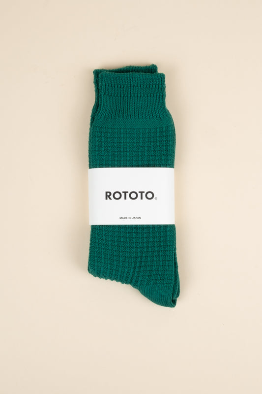 Cotton Waffle Crew Sock - Sea Green