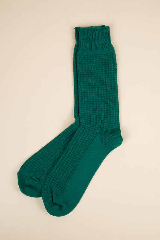 Cotton Waffle Crew Sock - Sea Green