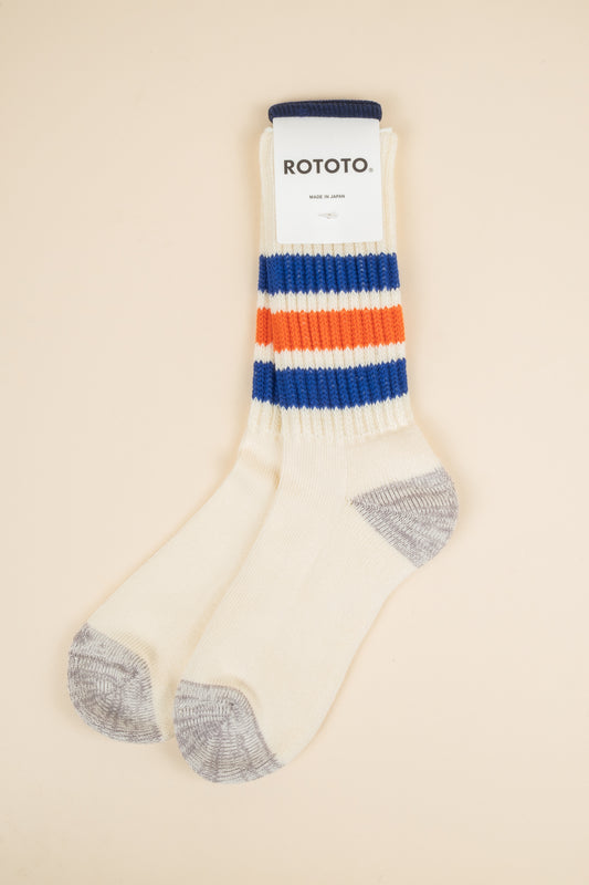 Course Ribbed Oldschool Crew Sock - Blue x Orange