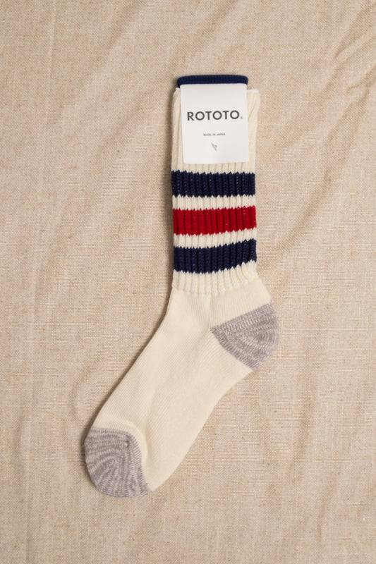 Course Ribbed Oldschool Crew Sock - Navy x Red