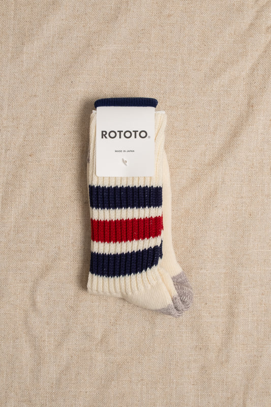 Course Ribbed Oldschool Crew Sock - Navy x Red