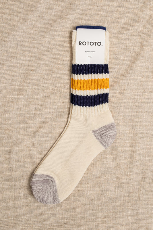Course Ribbed Oldschool Crew Sock - Navy x Yellow