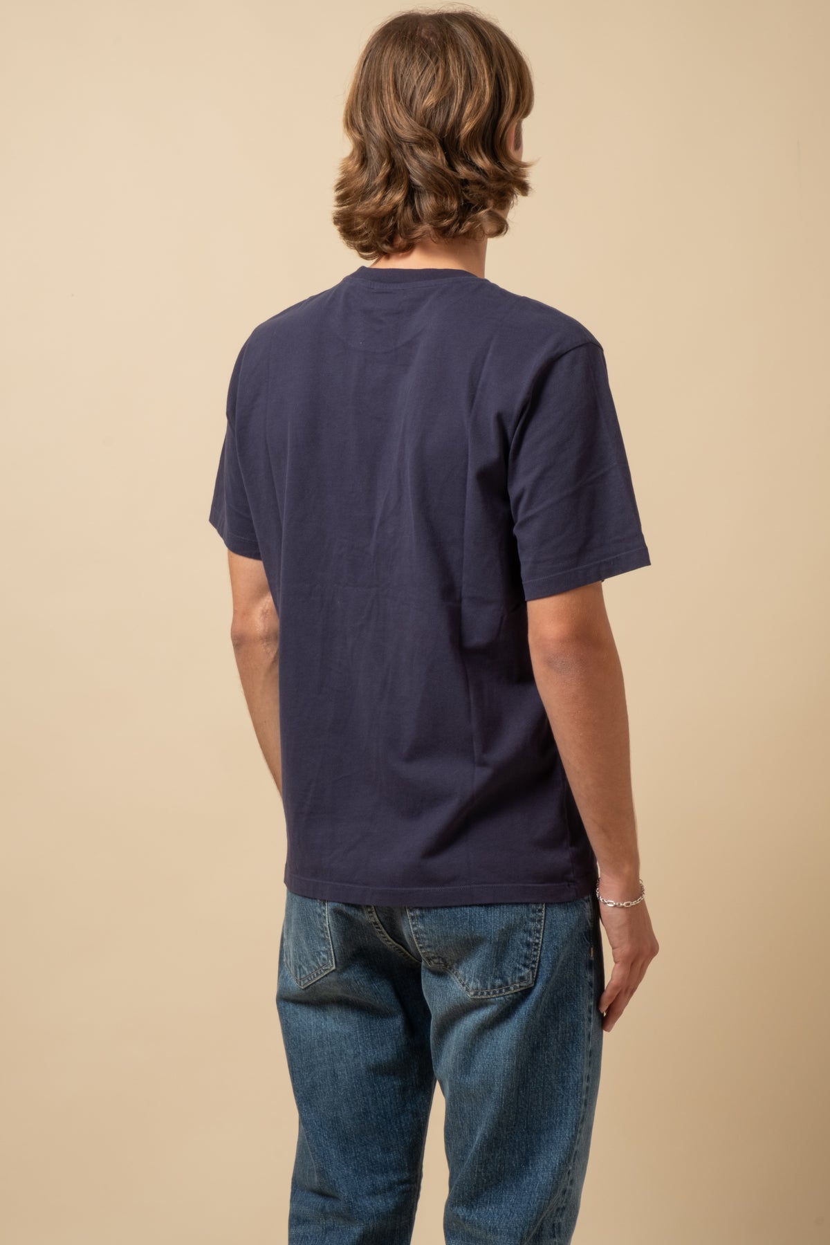 Crewneck T-Shirt Peach Jersey - Dark Blue