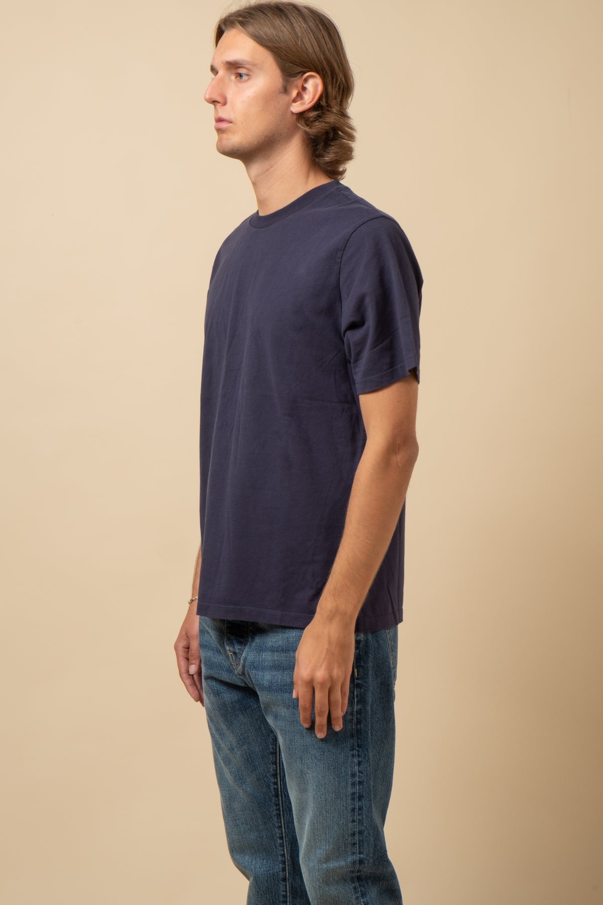 Crewneck T-Shirt Peach Jersey - Dark Blue