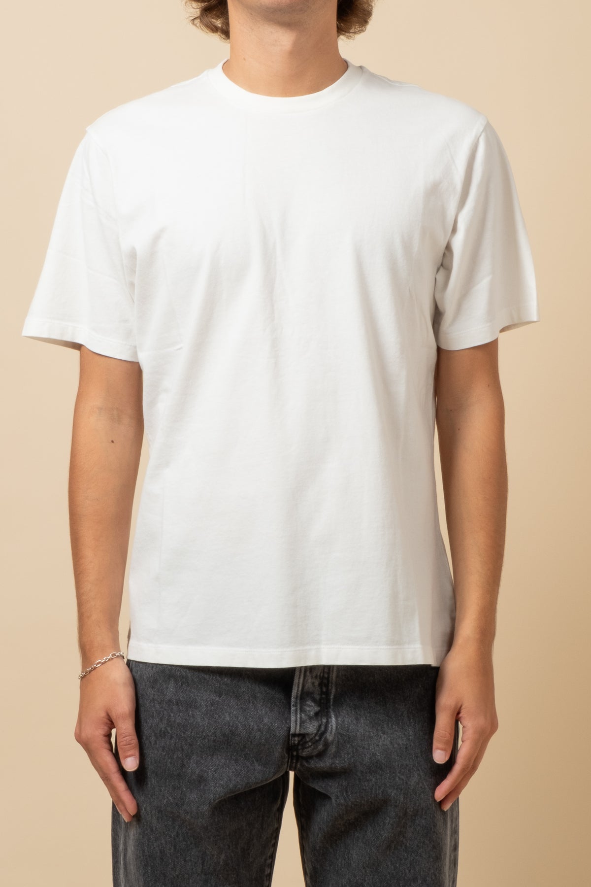 Crewneck T-Shirt Peach Jersey - White