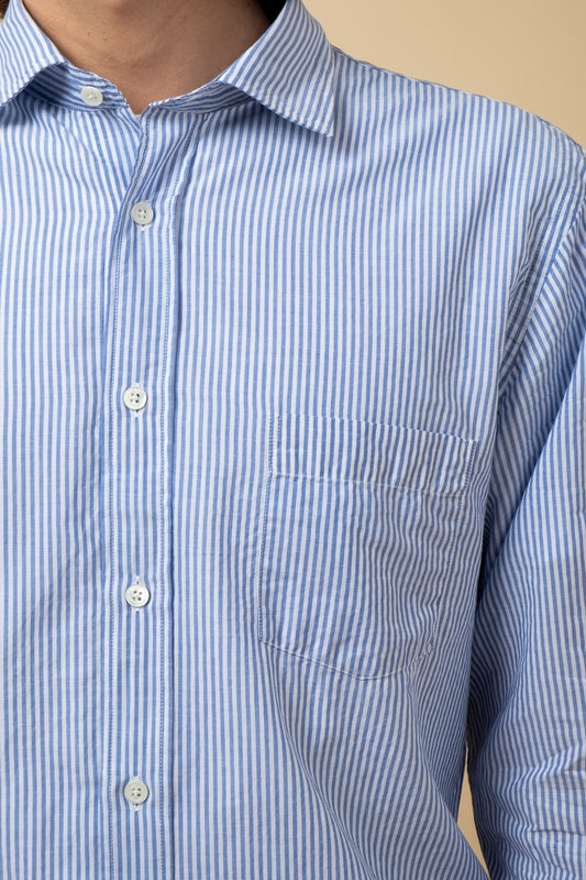Cutaway Woven Cotton - Blue Stripe