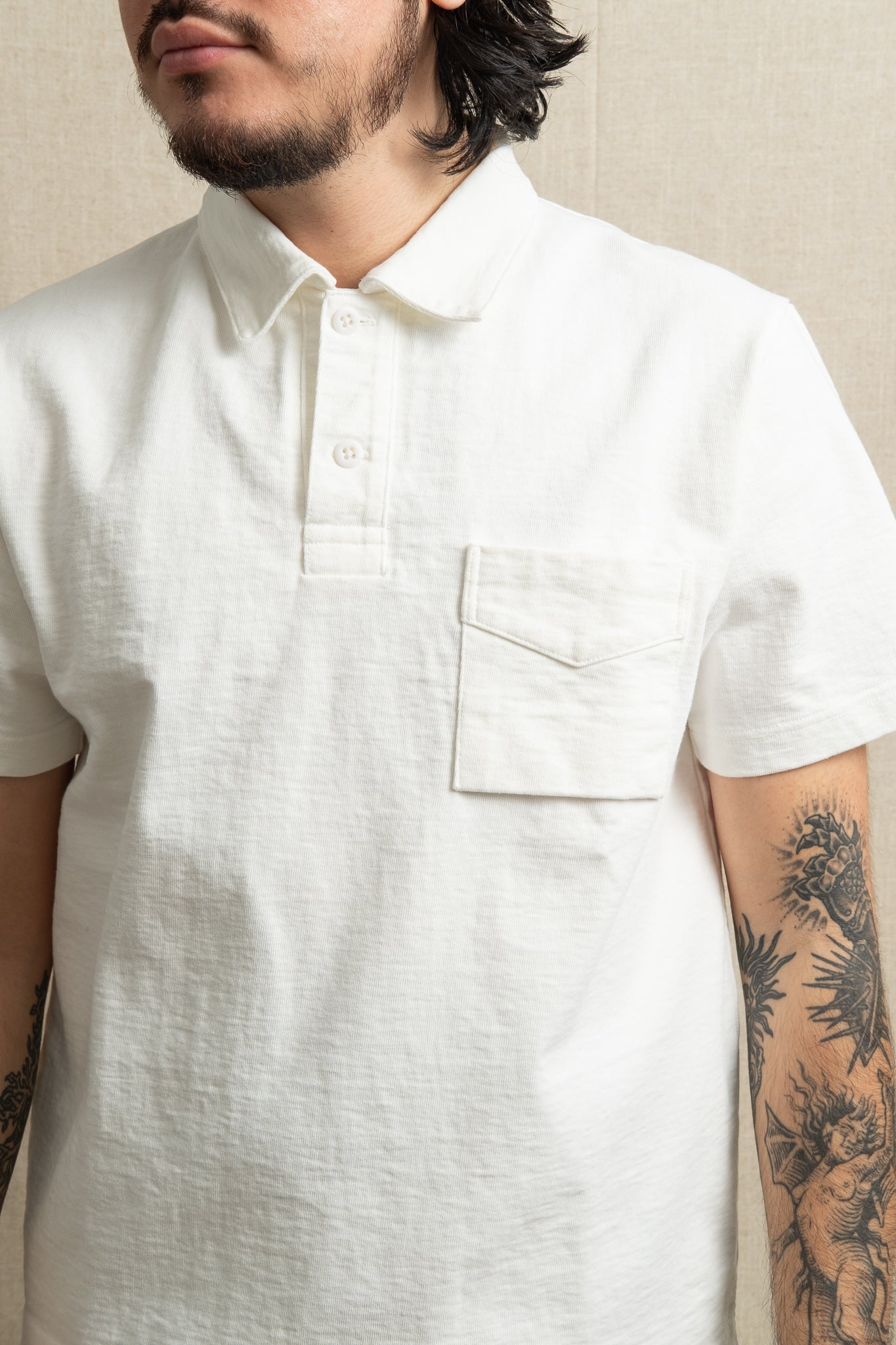 Dotsume Pocket Polo - White
