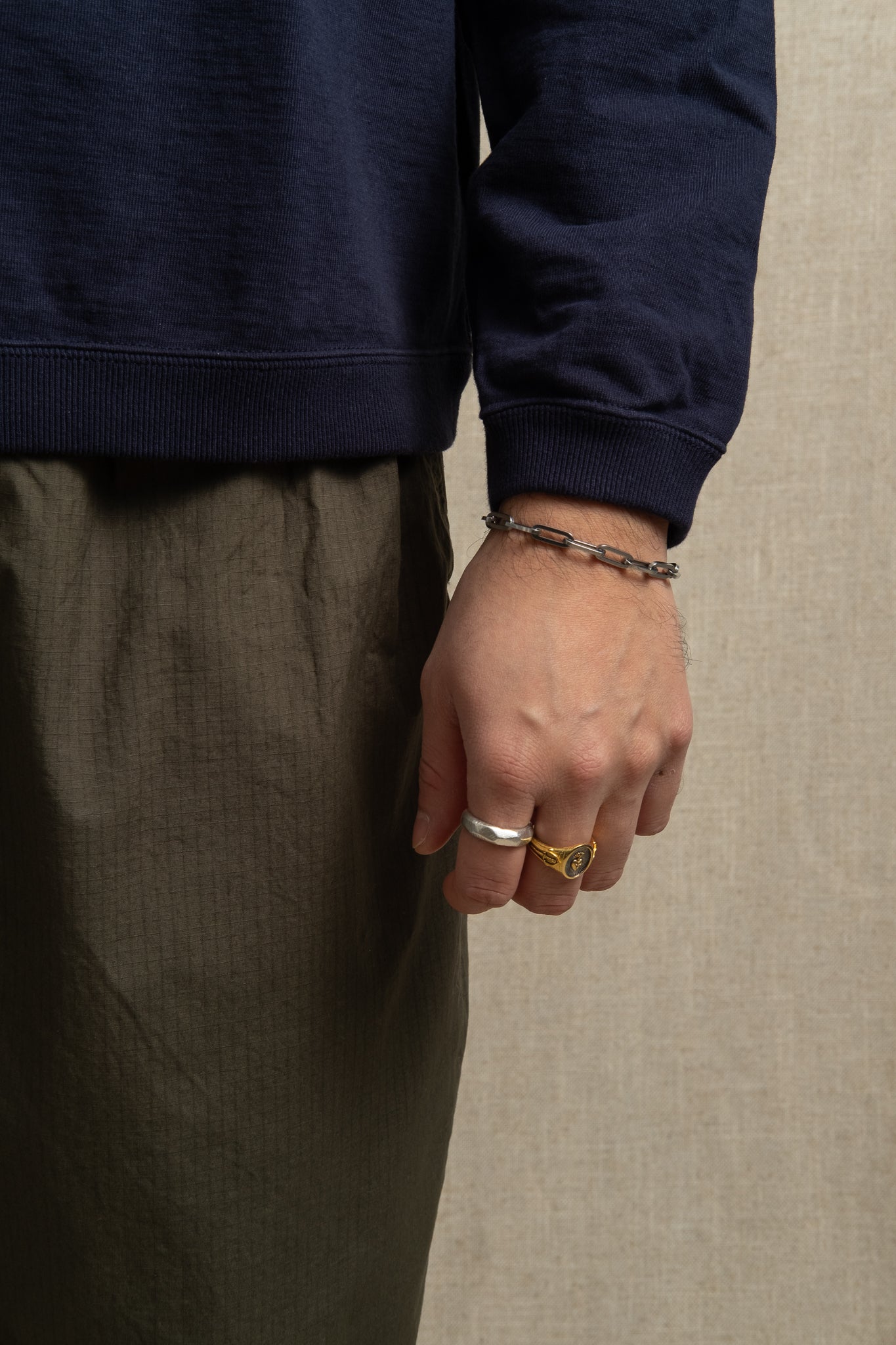 Dotsume Rib Long Sleeve T-Shirt - Navy