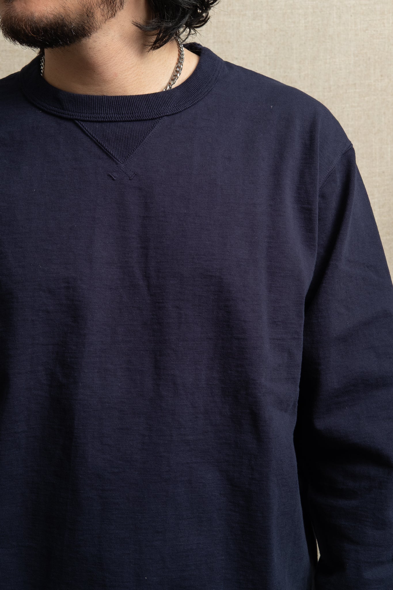 Dotsume Rib Long Sleeve T-Shirt - Navy