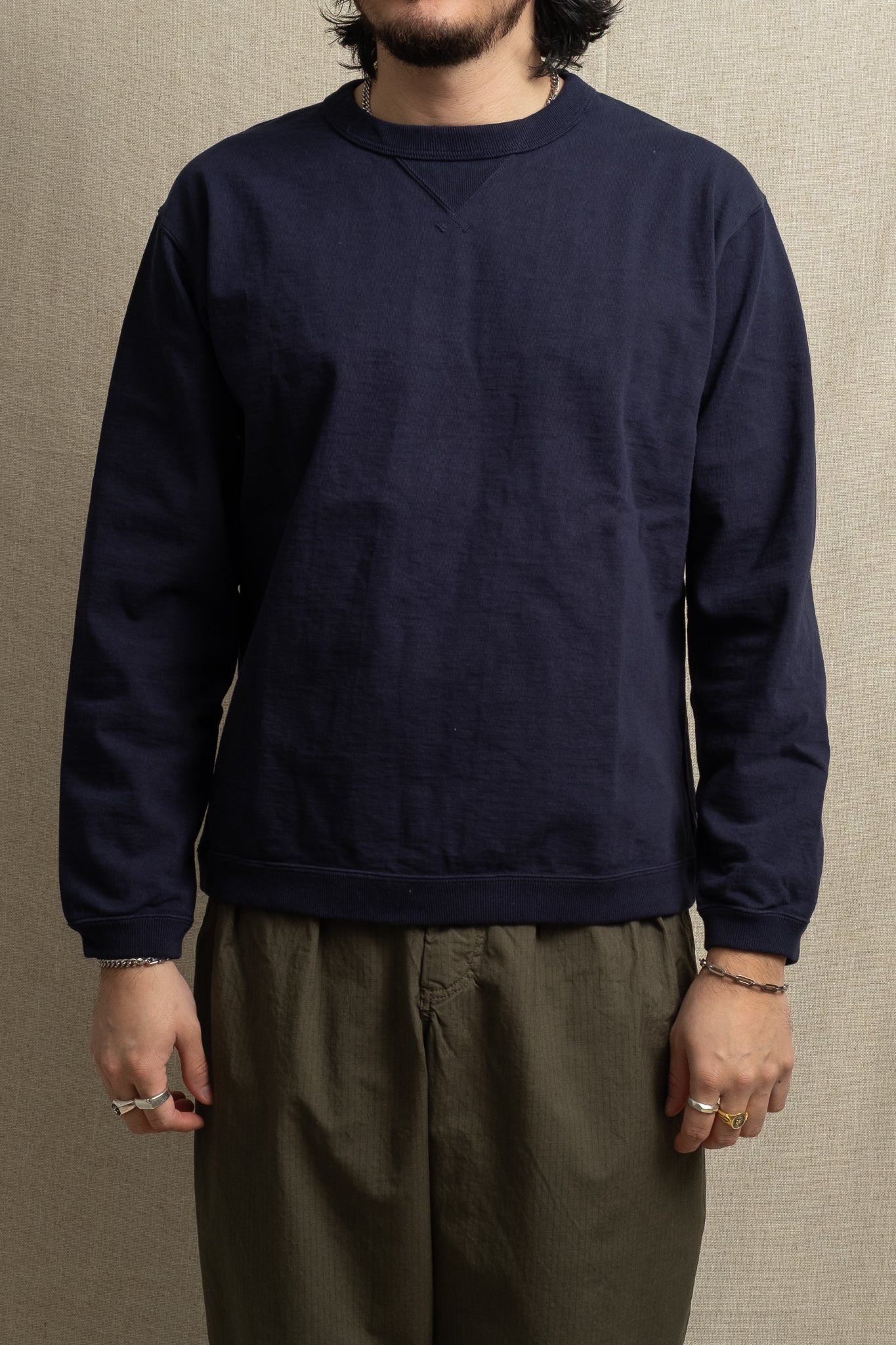 Dotsume Rib Long Sleeve T-Shirt - Navy