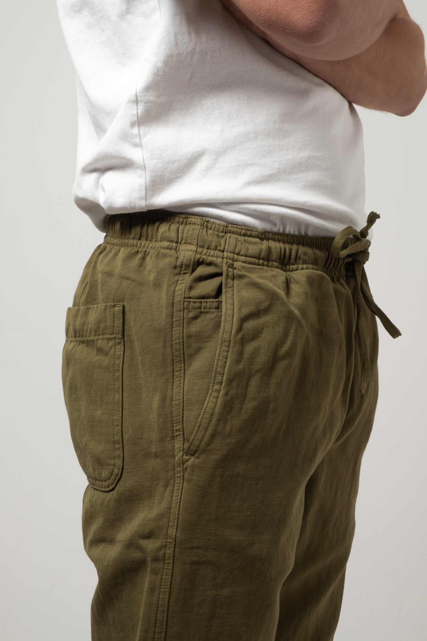 Drawstring Pants Light Cotton Linen - Olive