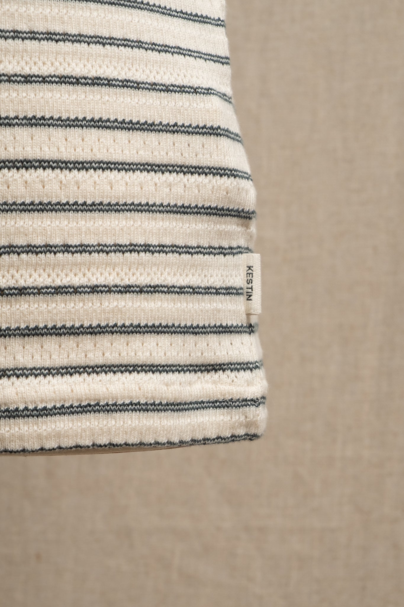 Dunn Knitted Stripe Polo - Ecru x Green