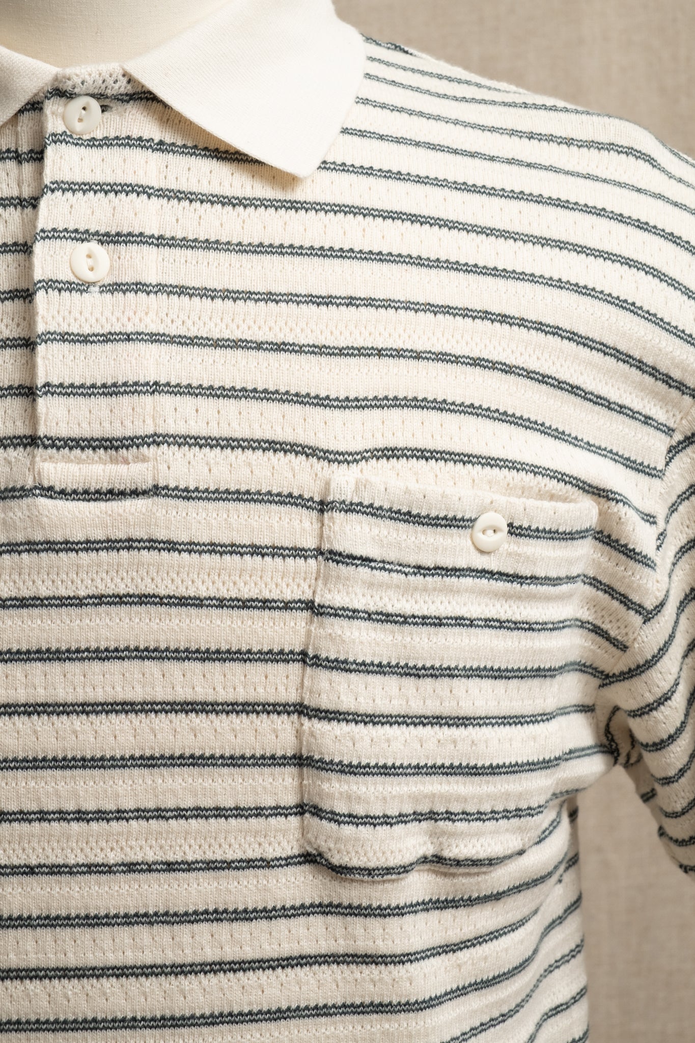 Dunn Knitted Stripe Polo - Ecru x Green