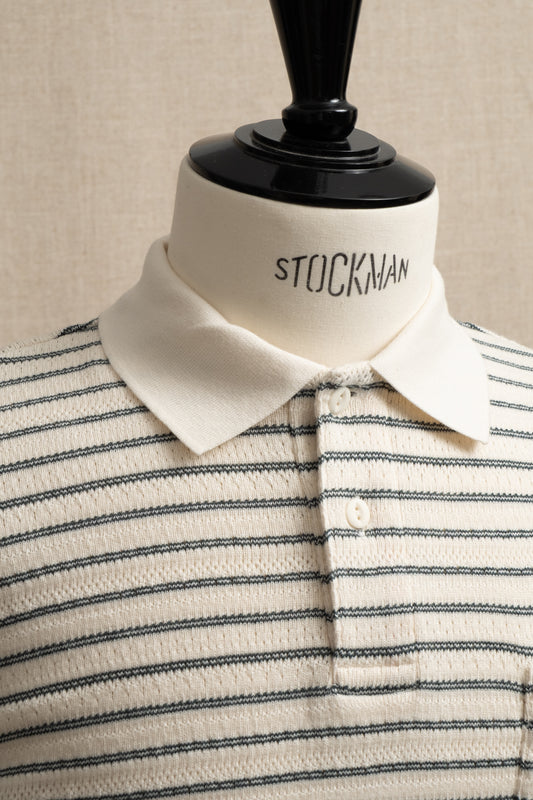 Dunn Knitted Stripe Polo - Ecru x Green