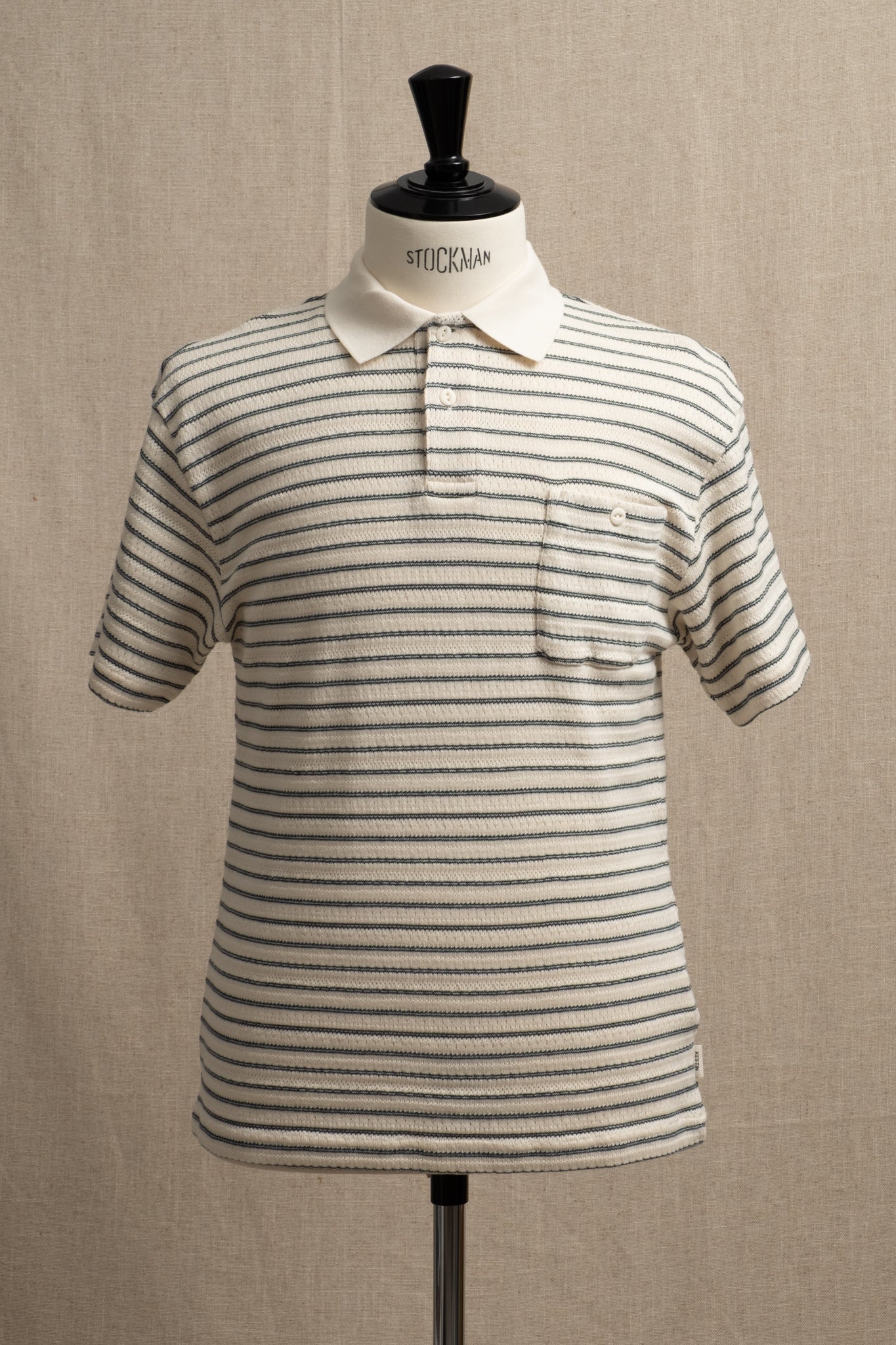 Dunn Knitted Stripe Polo - Ecru x Green