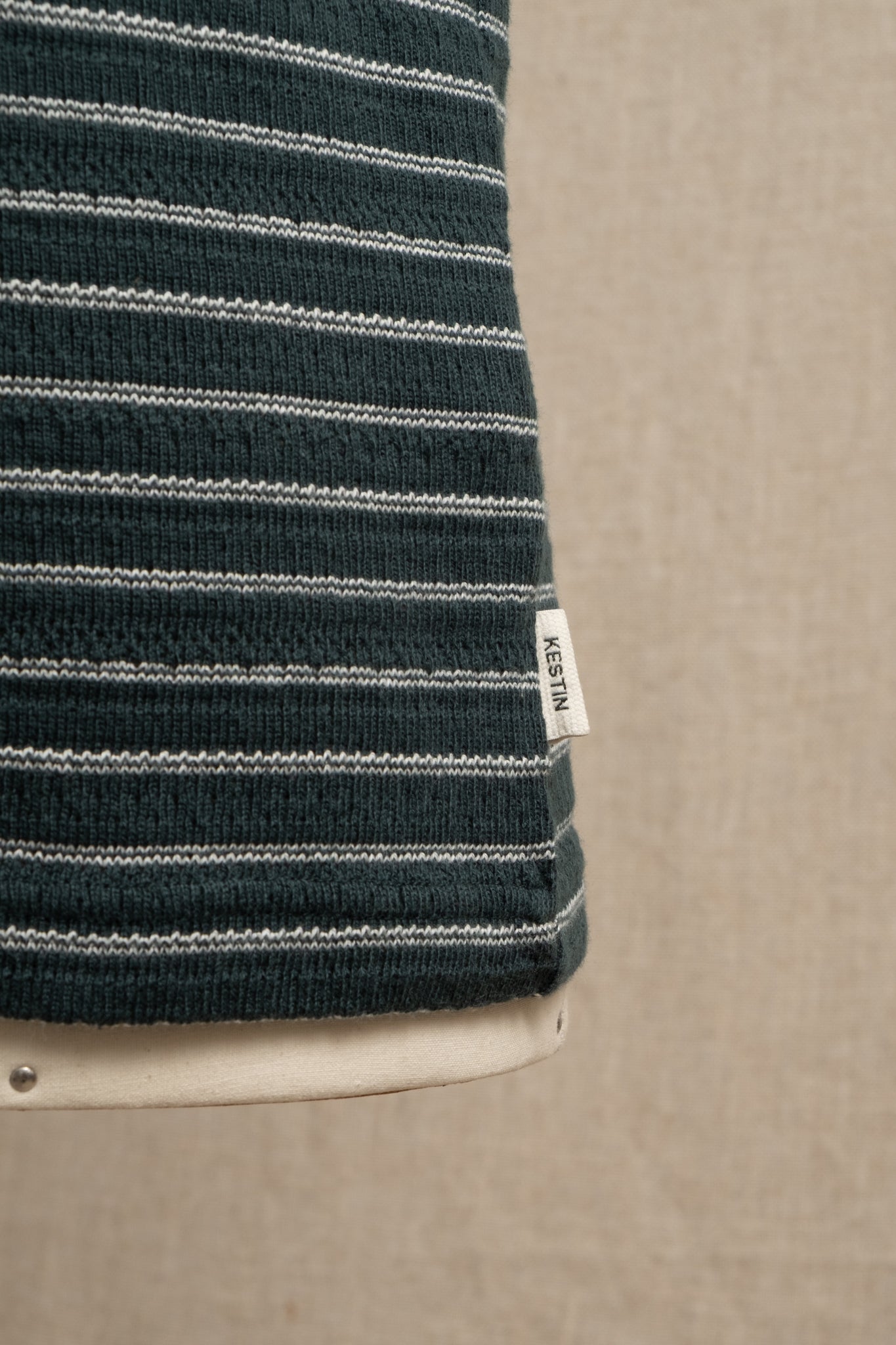Dunn Knitted Stripe Polo - Green x Ecru