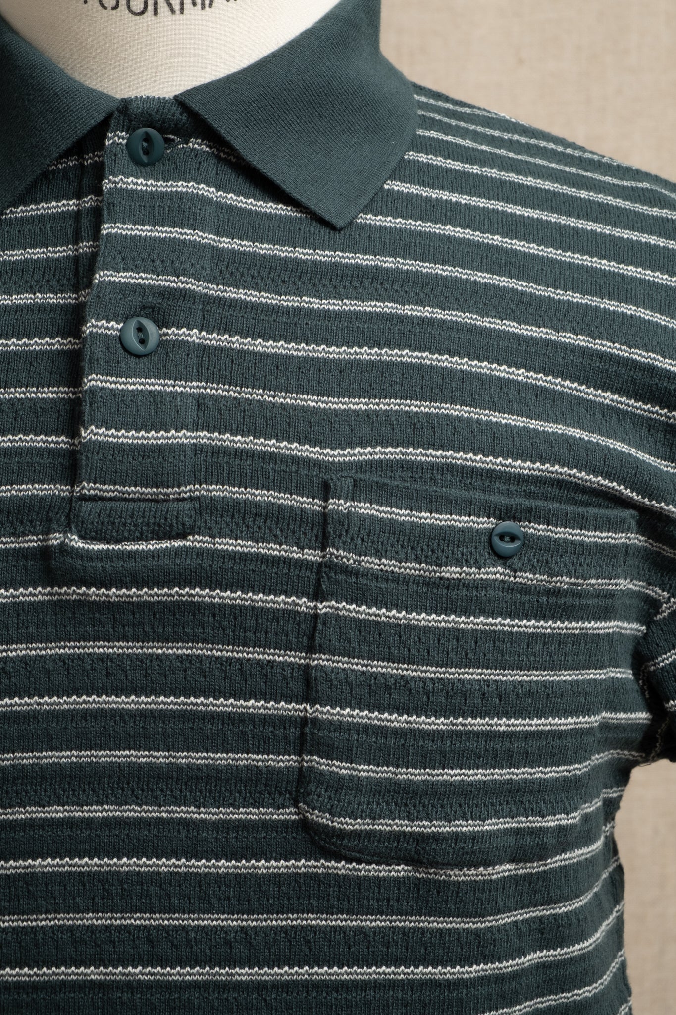 Dunn Knitted Stripe Polo - Green x Ecru