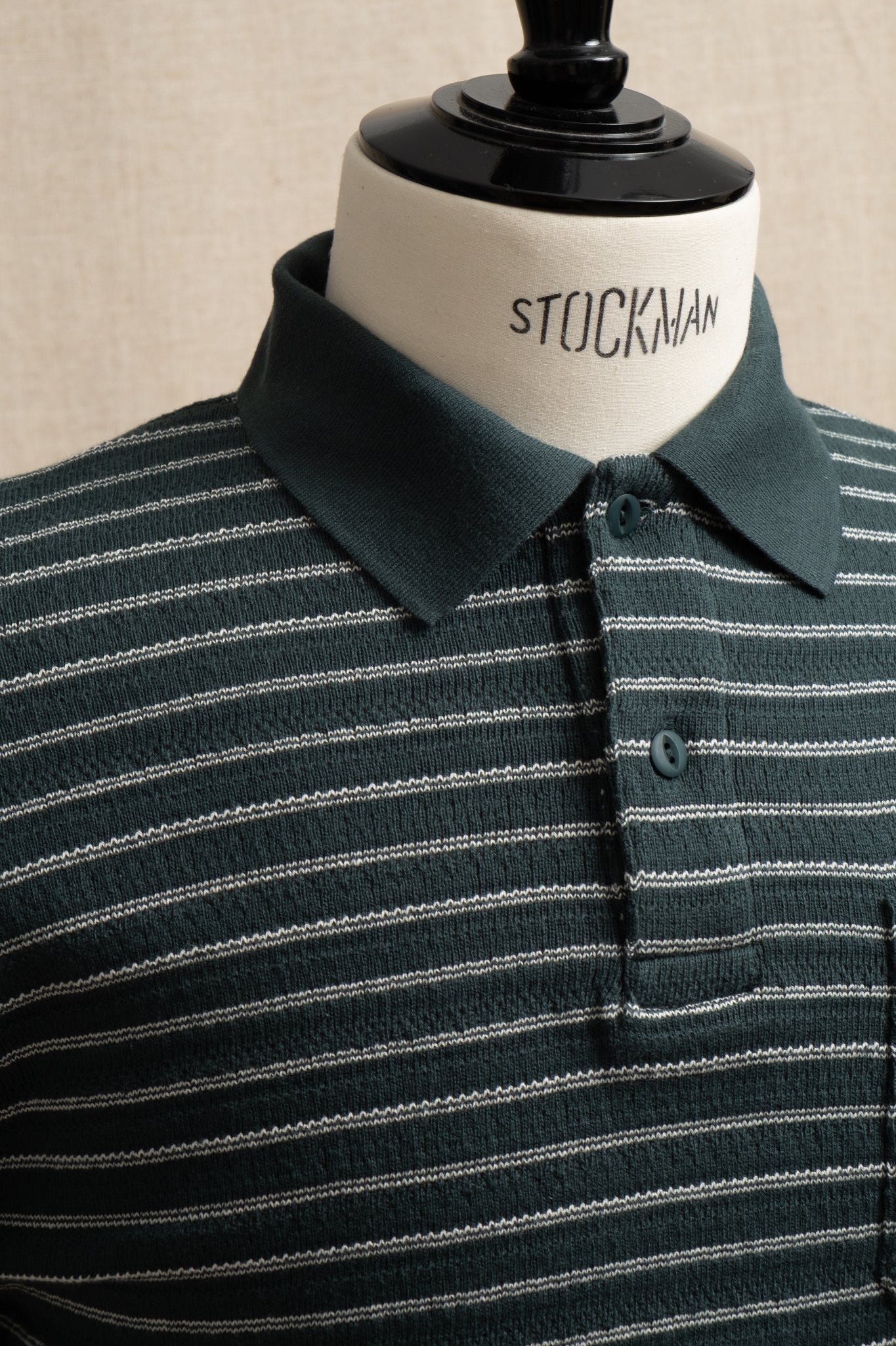 Dunn Knitted Stripe Polo - Green x Ecru