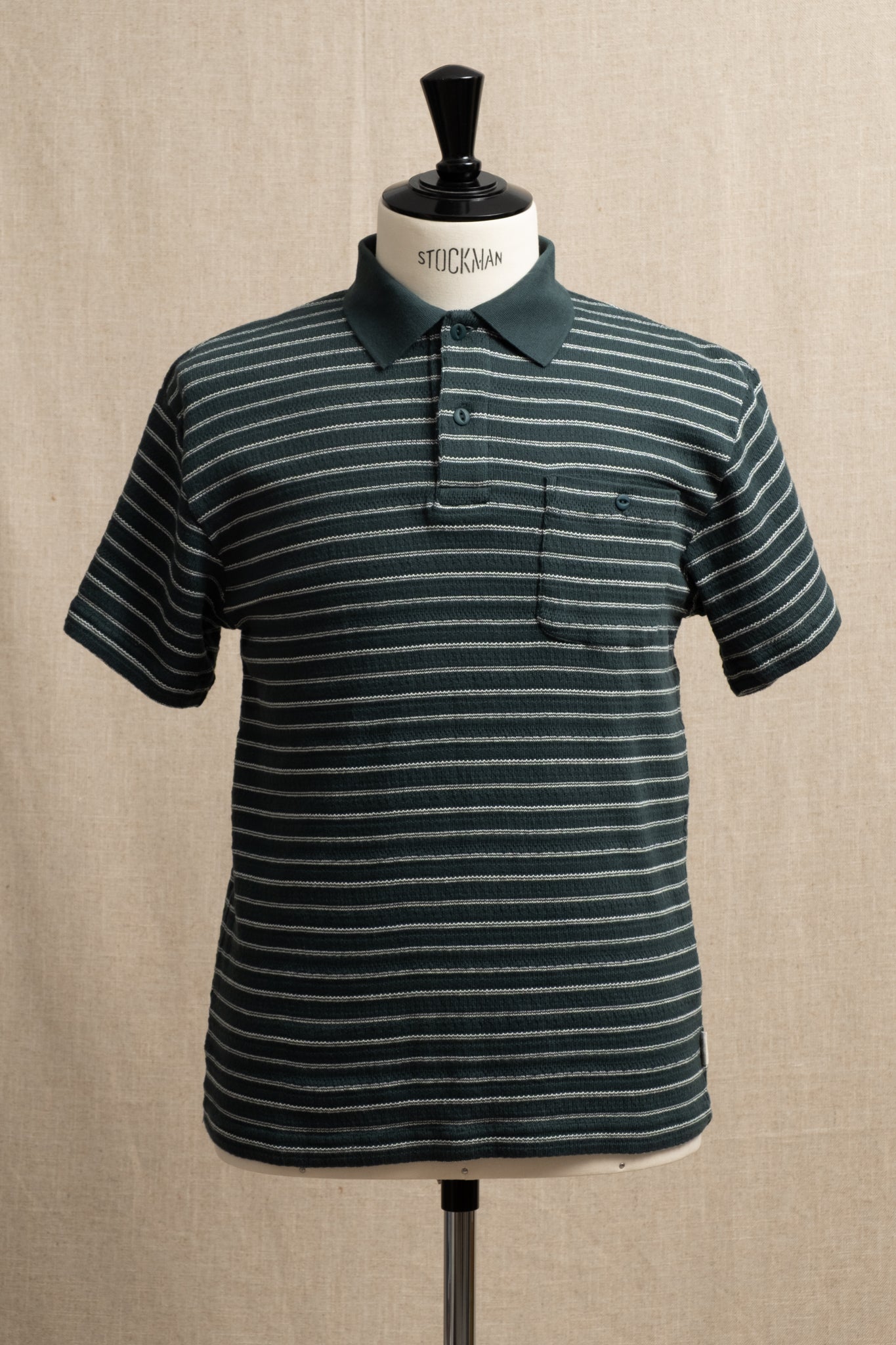 Dunn Knitted Stripe Polo - Green x Ecru