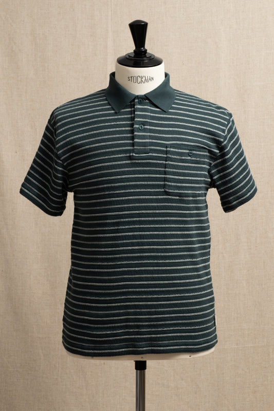 Dunn Knitted Stripe Polo - Green x Ecru