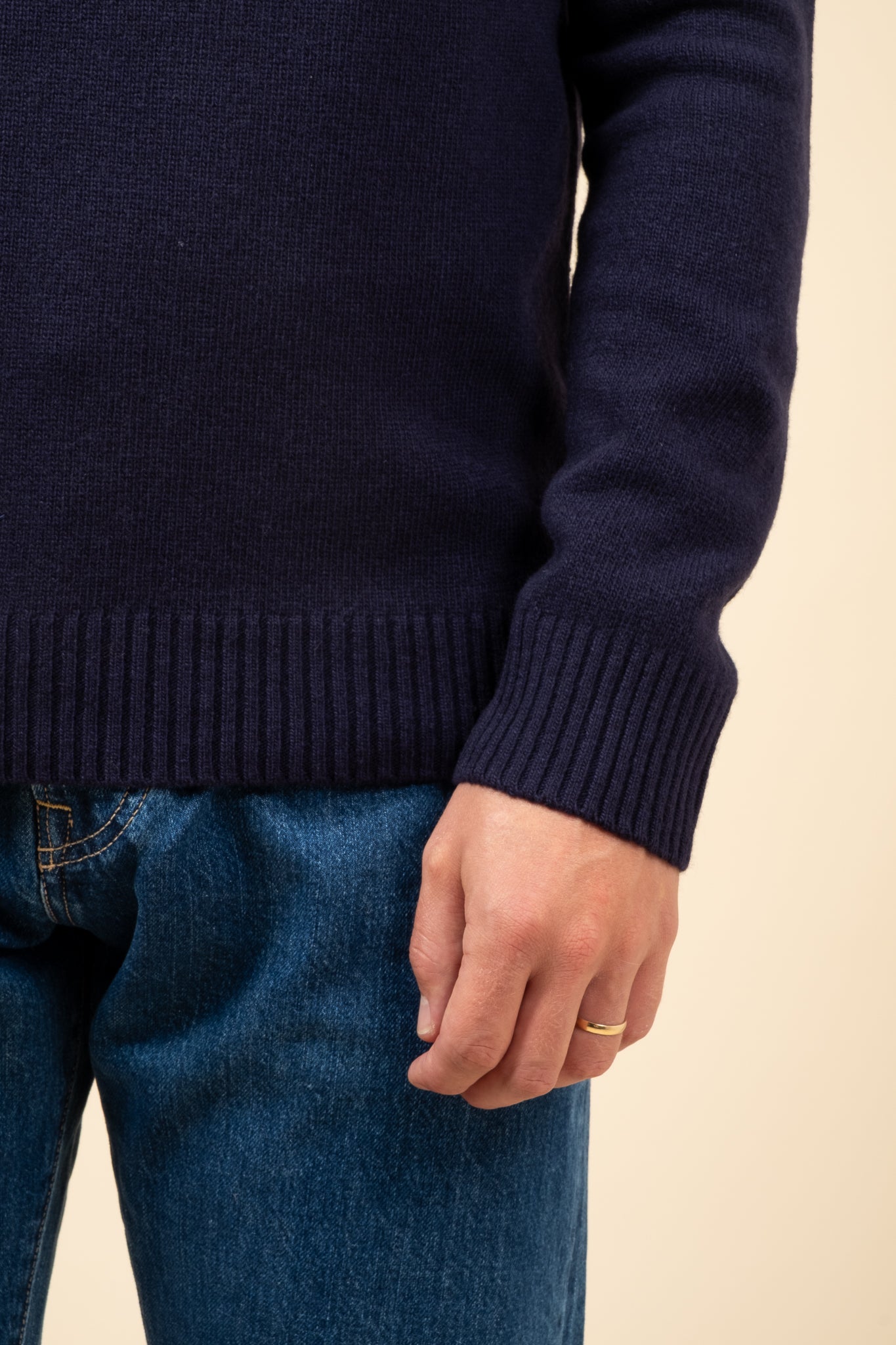 Merino Cashmere Roll Neck - Navy