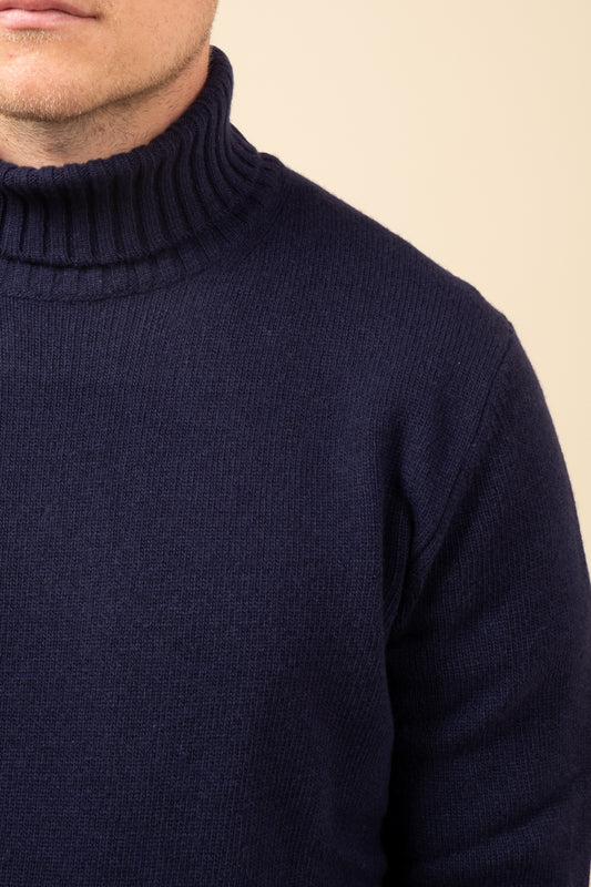 Merino Cashmere Roll Neck - Navy