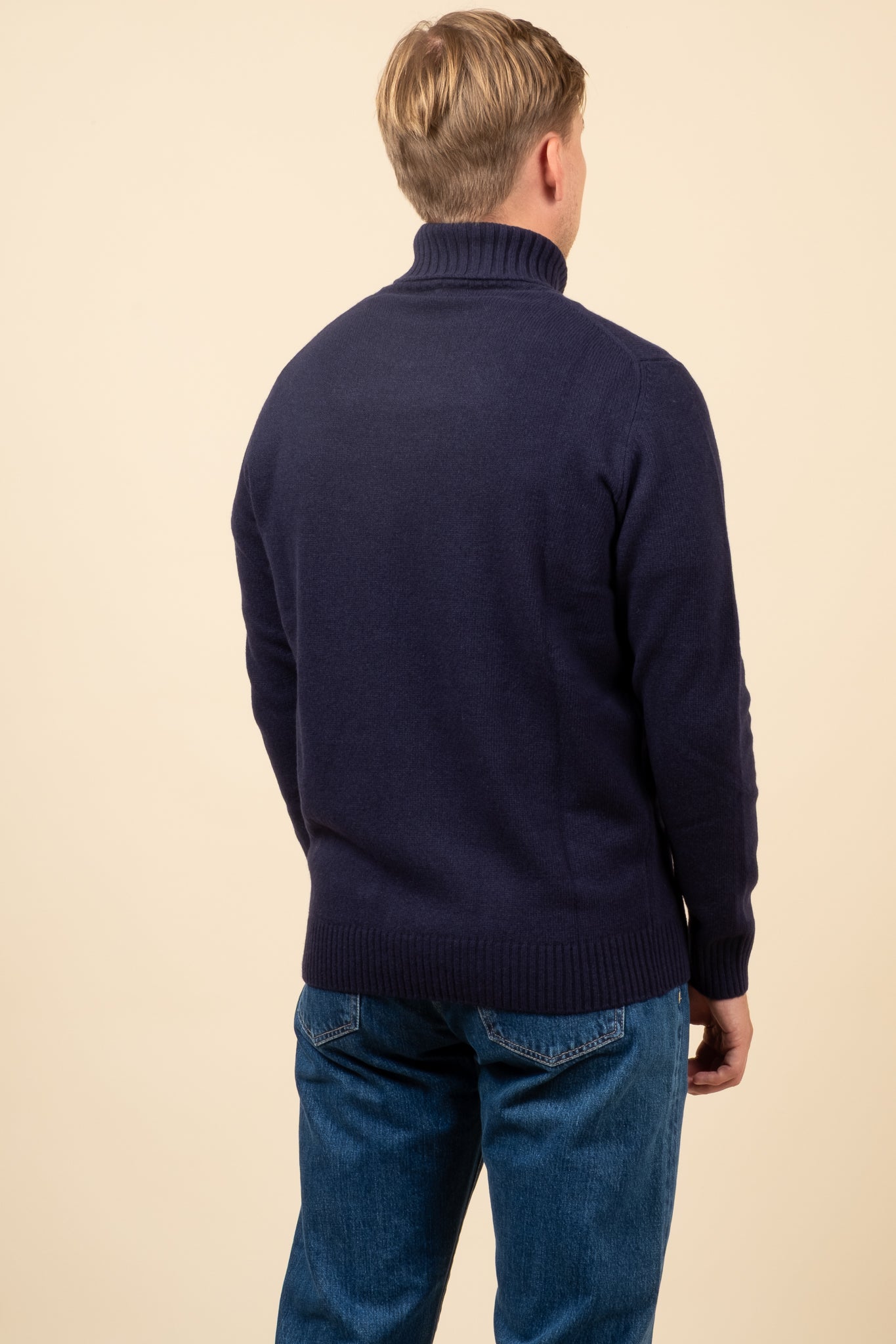 Merino Cashmere Roll Neck - Navy