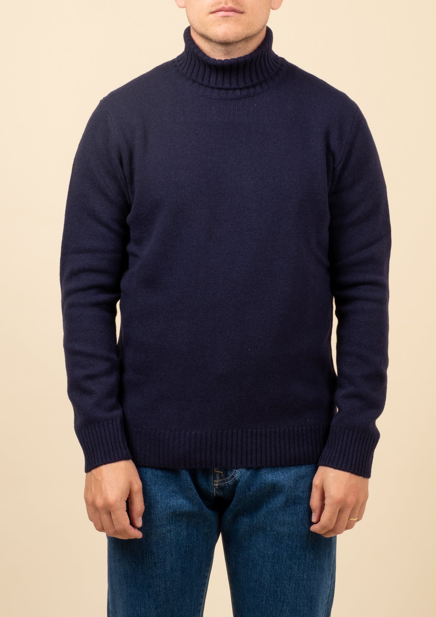 Merino Cashmere Roll Neck - Navy