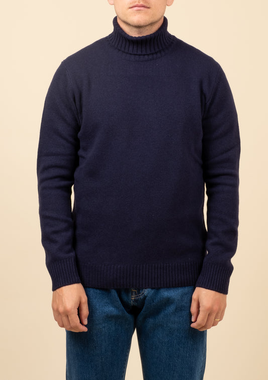 Merino Cashmere Roll Neck - Navy