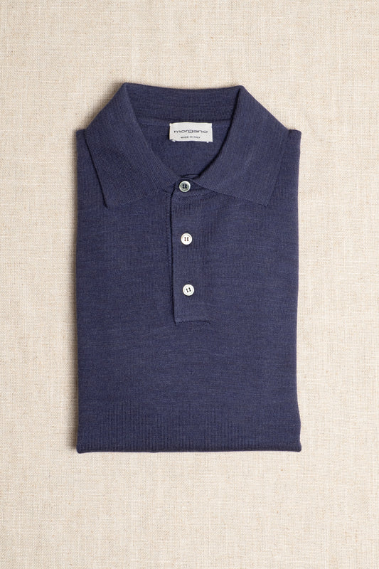 Merino Polo - Blue Melange