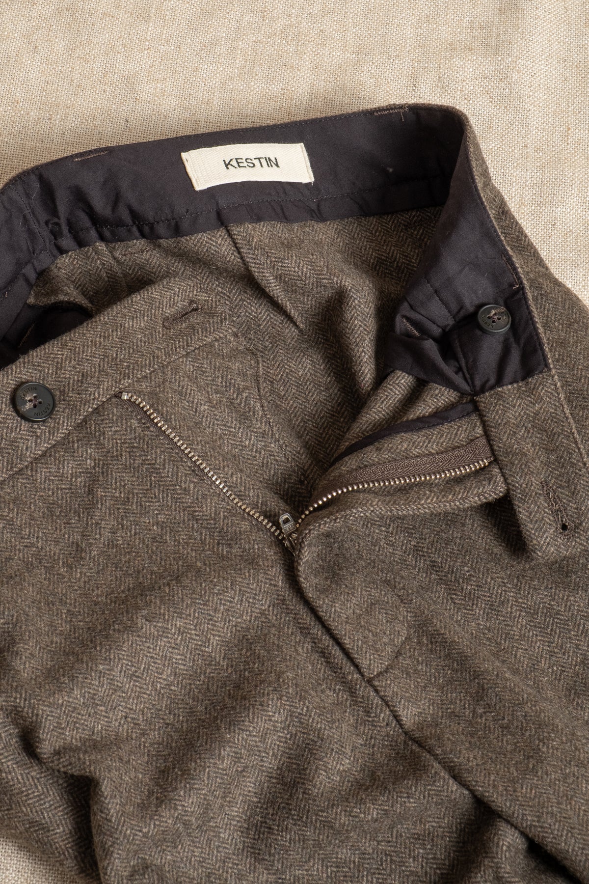 Moray Trouser Wool Herringbone - Olive