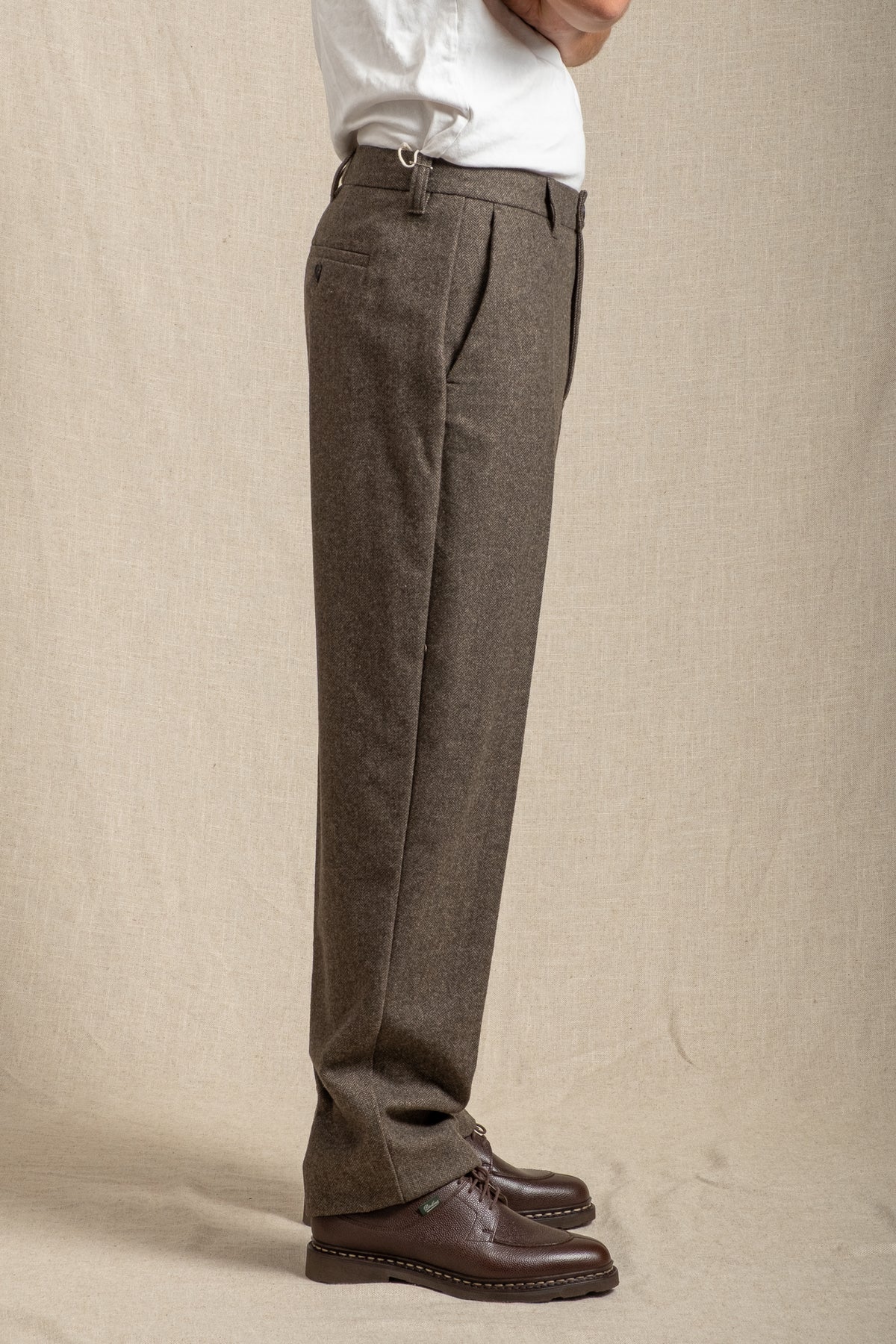 Moray Trouser Wool Herringbone - Olive