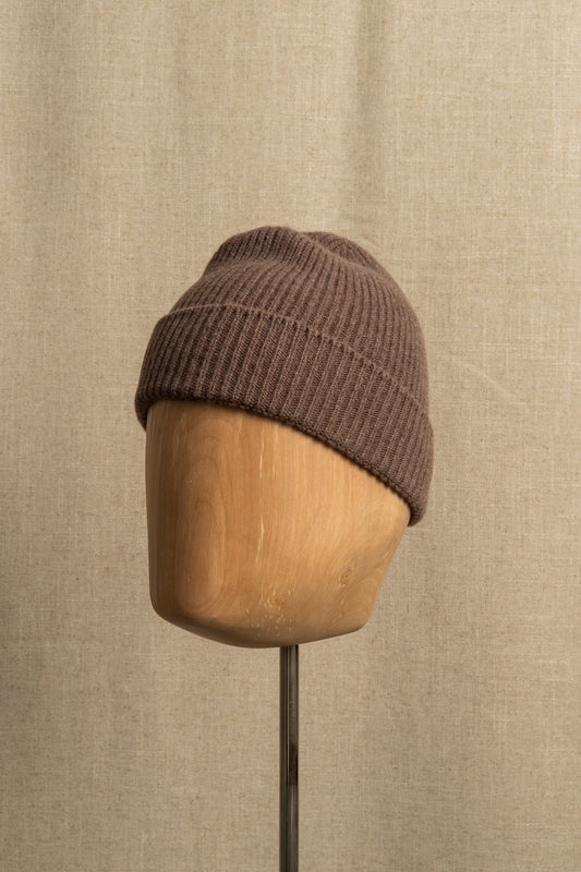 Merino Cashmere Ribbed Beanie - Brown