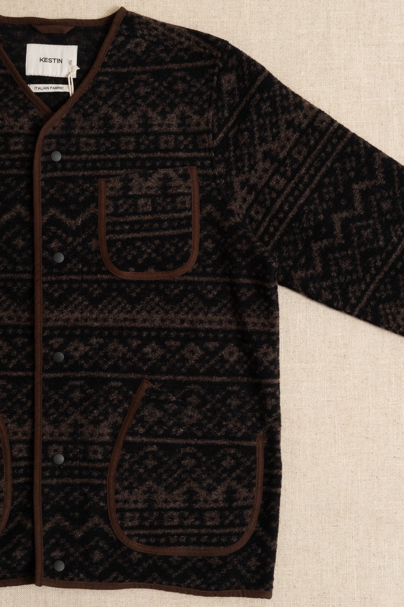Neist Cardigan Knitted Fairisle - Peat & Black
